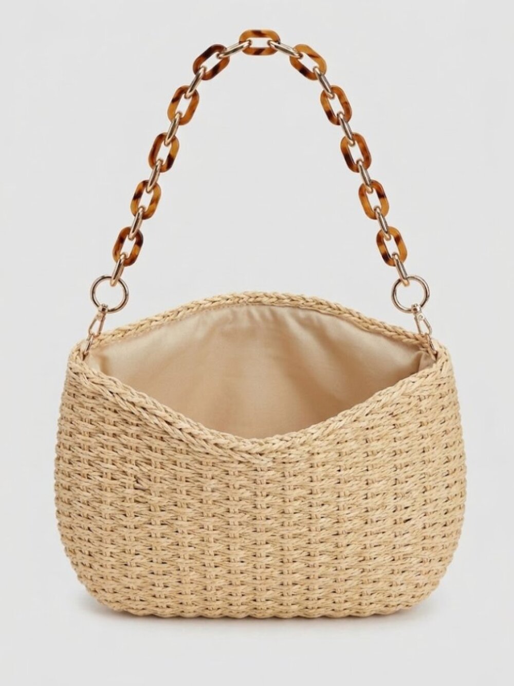 Woven Straw Shoulder Bag | Tortoiseshell Chain Strap New